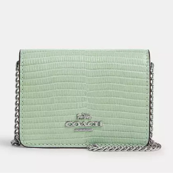 Coach Handbags - Coach NWT Mini Wallet On A Chain - Green Lizard Embossed Leather